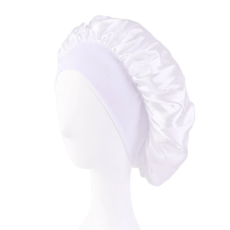 Women's Satin Sleep Bonnet – Wide Brim Night Cap with Elastic Band, 28 Colors