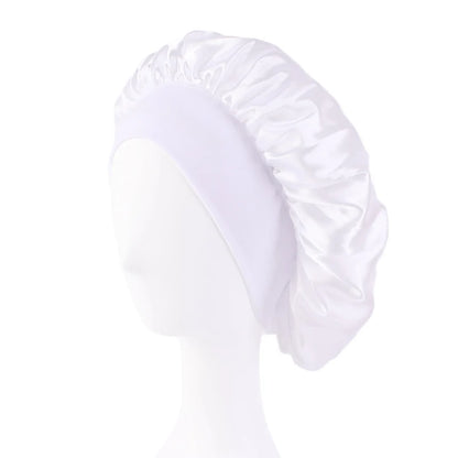 Women's Satin Sleep Bonnet – Wide Brim Night Cap with Elastic Band, 28 Colors
