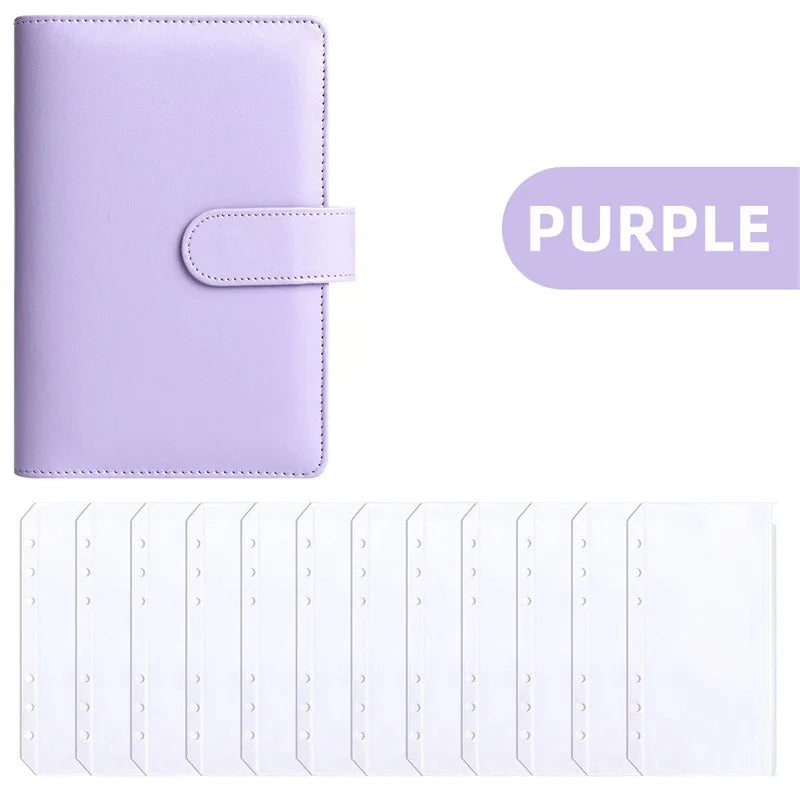 PU Leather Budget Binder | A6 Cash Envelope Wallet with Zipper Pockets | Money Saving Planner
