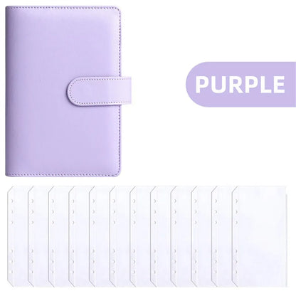 PU Leather Budget Binder | A6 Cash Envelope Wallet with Zipper Pockets | Money Saving Planner