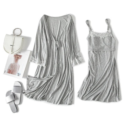 Maternity Labor Dress & Robe 2-Piece Set | Nursing Nightgown Sleepwear for Pregnant Women