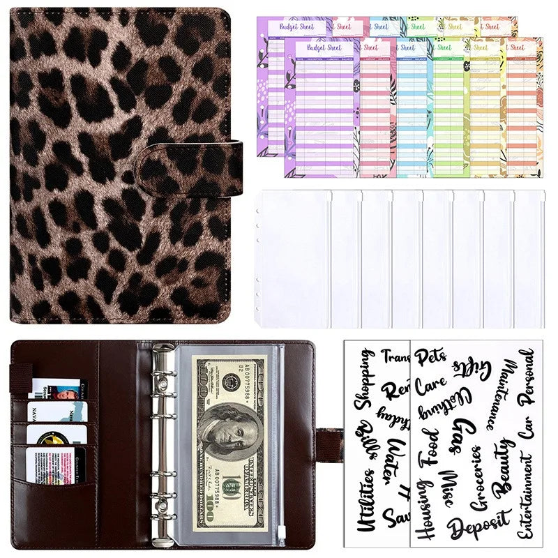 PU Leather Budget Binder | A6 Cash Envelope Wallet with Zipper Pockets | Money Saving Planner