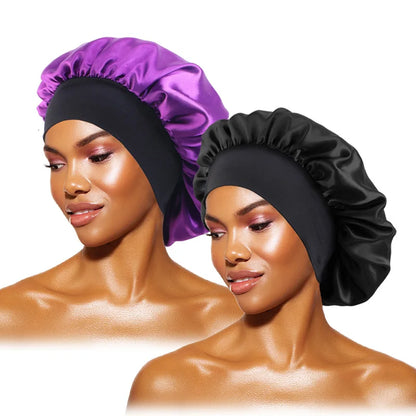 Women's Satin Sleep Bonnet – Wide Brim Night Cap with Elastic Band, 28 Colors