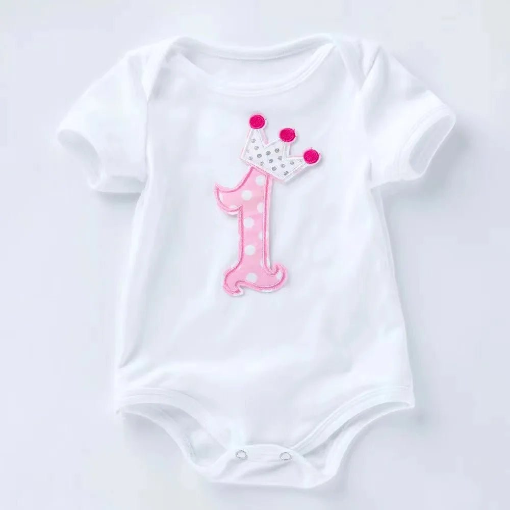Baby Girl Tutu Birthday Set | Short Sleeve Romper & Pettiskirt 3-Piece Summer Outfit - Babytopia32