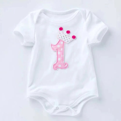 Baby Girl Tutu Birthday Set | Short Sleeve Romper & Pettiskirt 3-Piece Summer Outfit - Babytopia32