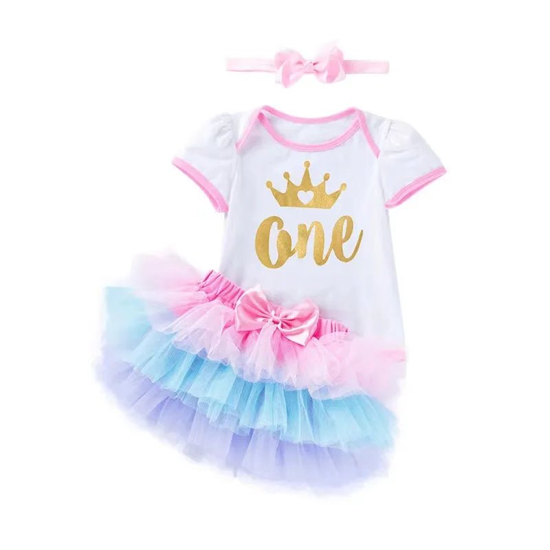 Baby Girl Tutu Birthday Set | Short Sleeve Romper & Pettiskirt 3-Piece Summer Outfit - Babytopia32