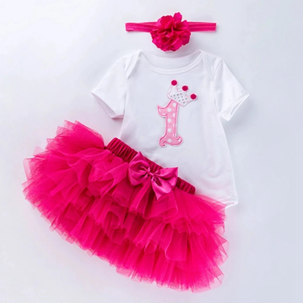 Baby Girl Tutu Birthday Set | Short Sleeve Romper & Pettiskirt 3-Piece Summer Outfit - Babytopia32
