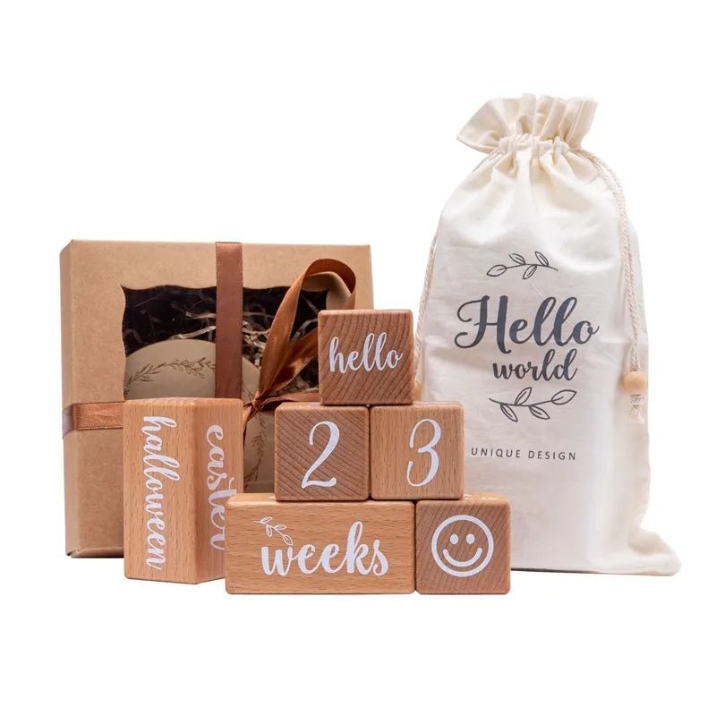 Baby Month Milestone Cards – Engraved Beech Wood Blocks for Newborn Photography & Baby Shower Gift (3PC or 6PC Set) - Babytopia32