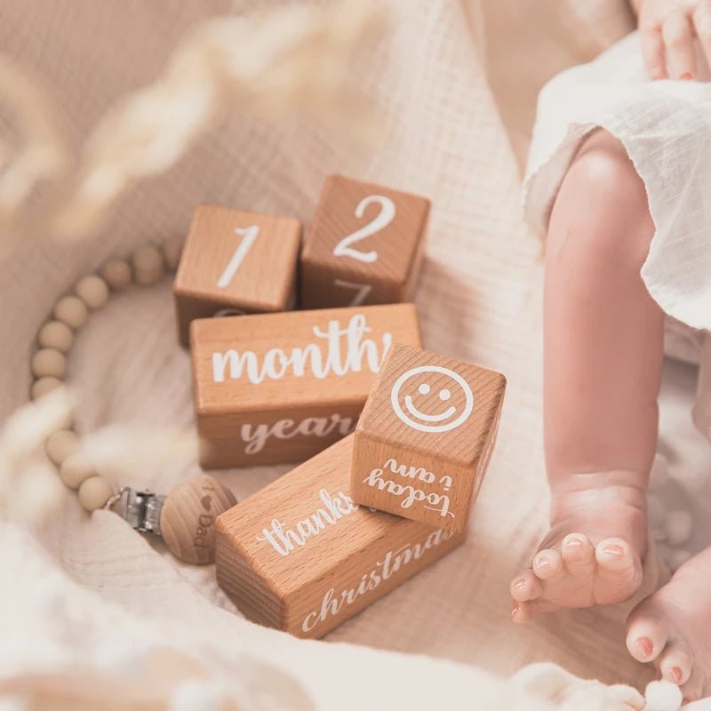 Baby Month Milestone Cards – Engraved Beech Wood Blocks for Newborn Photography & Baby Shower Gift (3PC or 6PC Set) - Babytopia32