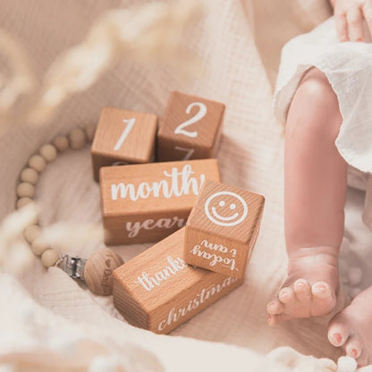 Baby Month Milestone Cards – Engraved Beech Wood Blocks for Newborn Photography & Baby Shower Gift (3PC or 6PC Set) - Babytopia32