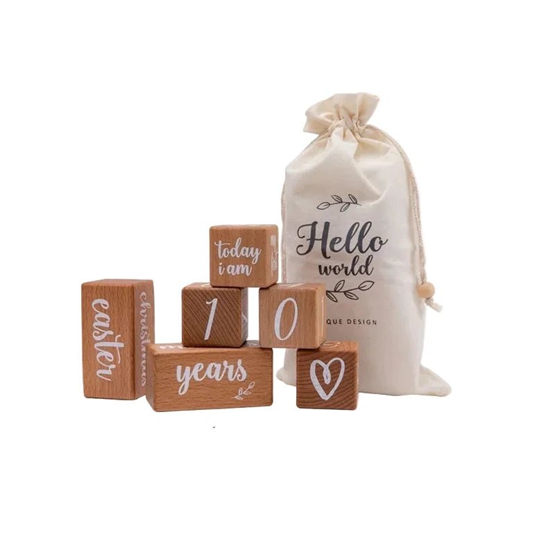 Baby Month Milestone Cards – Engraved Beech Wood Blocks for Newborn Photography & Baby Shower Gift (3PC or 6PC Set) - Babytopia32