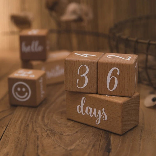 Baby Month Milestone Cards – Engraved Beech Wood Blocks for Newborn Photography & Baby Shower Gift (3PC or 6PC Set) - Babytopia32