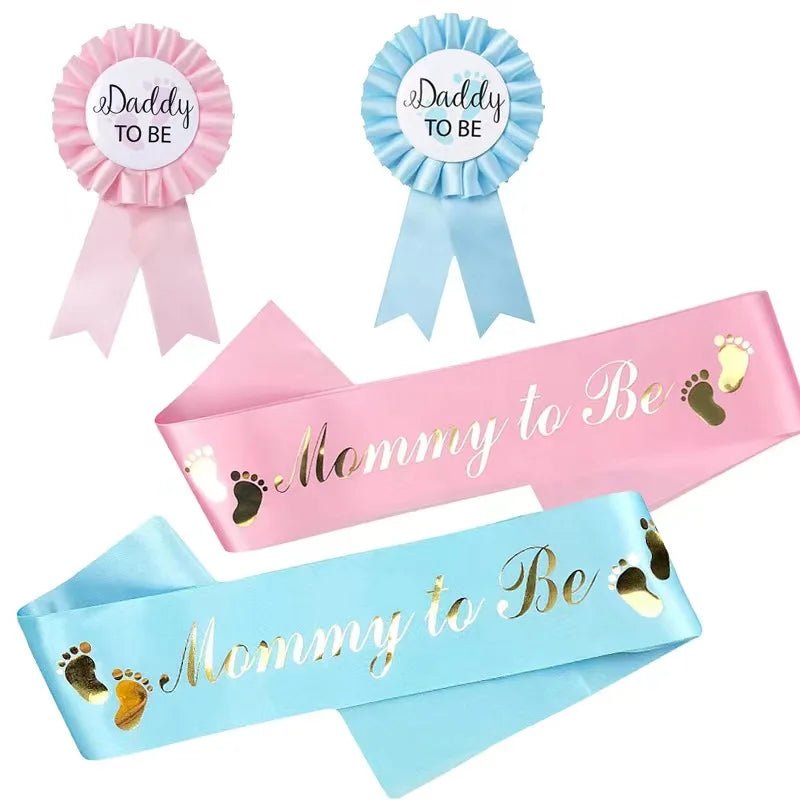 Baby Shower Mom-to-Be Sash & Tinplate Badge Combo Kit – Gender Reveal Party Set - Babytopia32