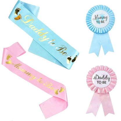 Baby Shower Mom-to-Be Sash & Tinplate Badge Combo Kit – Gender Reveal Party Set - Babytopia32
