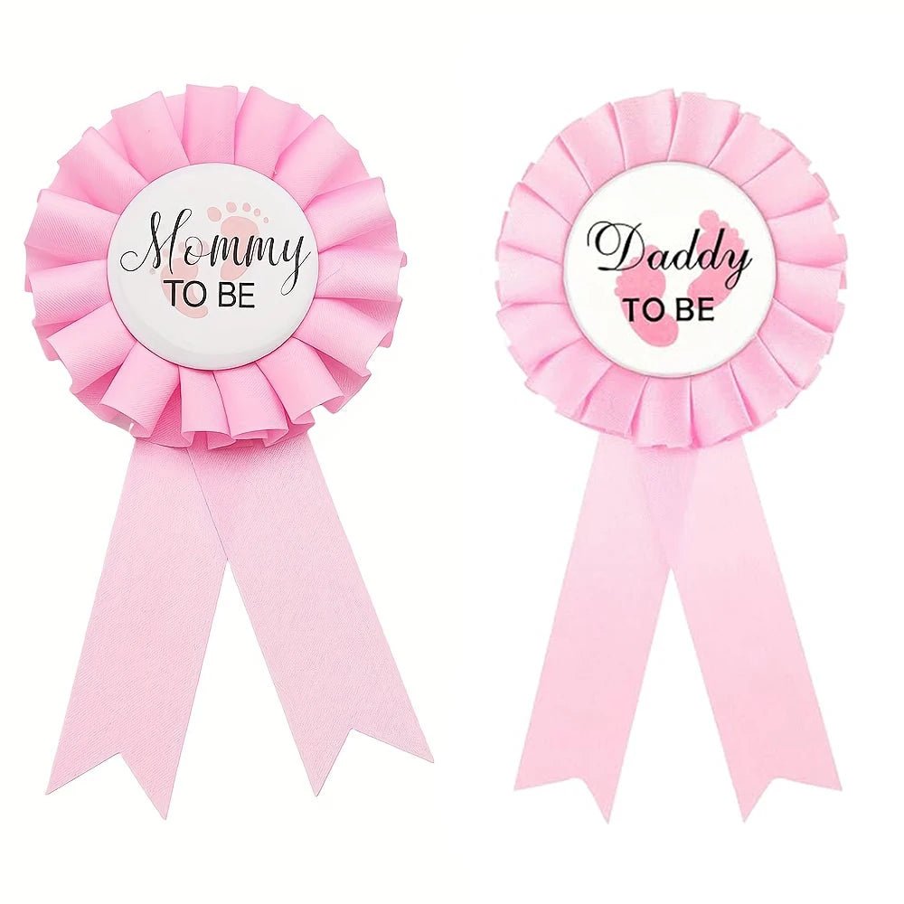 Baby Shower Mom-to-Be Sash & Tinplate Badge Combo Kit – Gender Reveal Party Set - Babytopia32