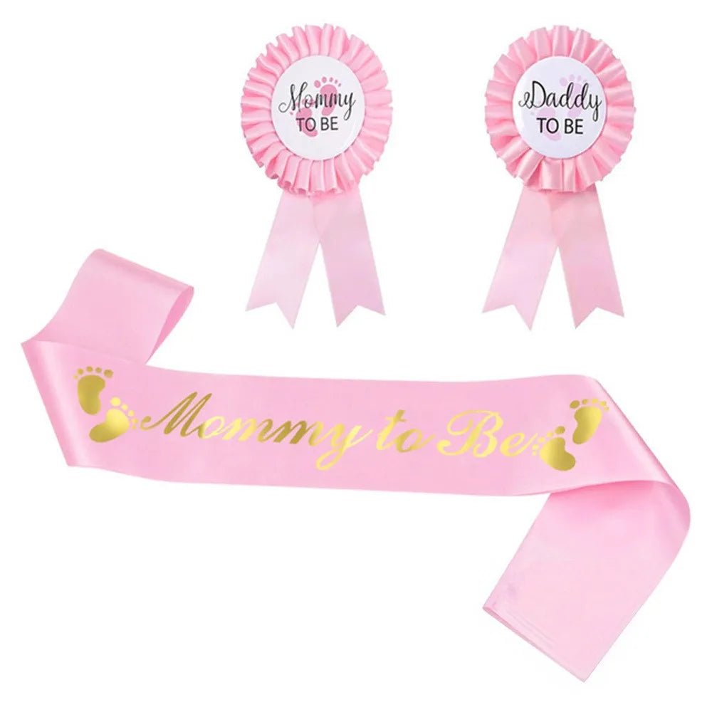Baby Shower Mom-to-Be Sash & Tinplate Badge Combo Kit – Gender Reveal Party Set - Babytopia32