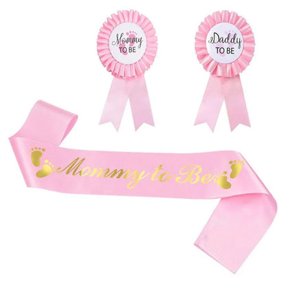 Baby Shower Mom-to-Be Sash & Tinplate Badge Combo Kit – Gender Reveal Party Set - Babytopia32
