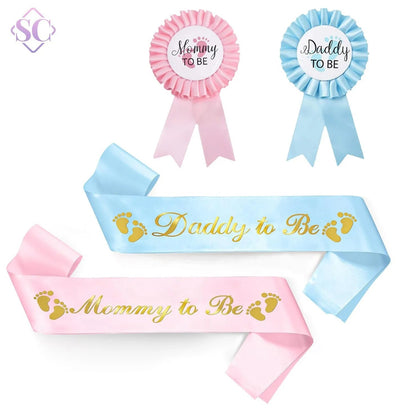 Baby Shower Mom-to-Be Sash & Tinplate Badge Combo Kit – Gender Reveal Party Set - Babytopia32