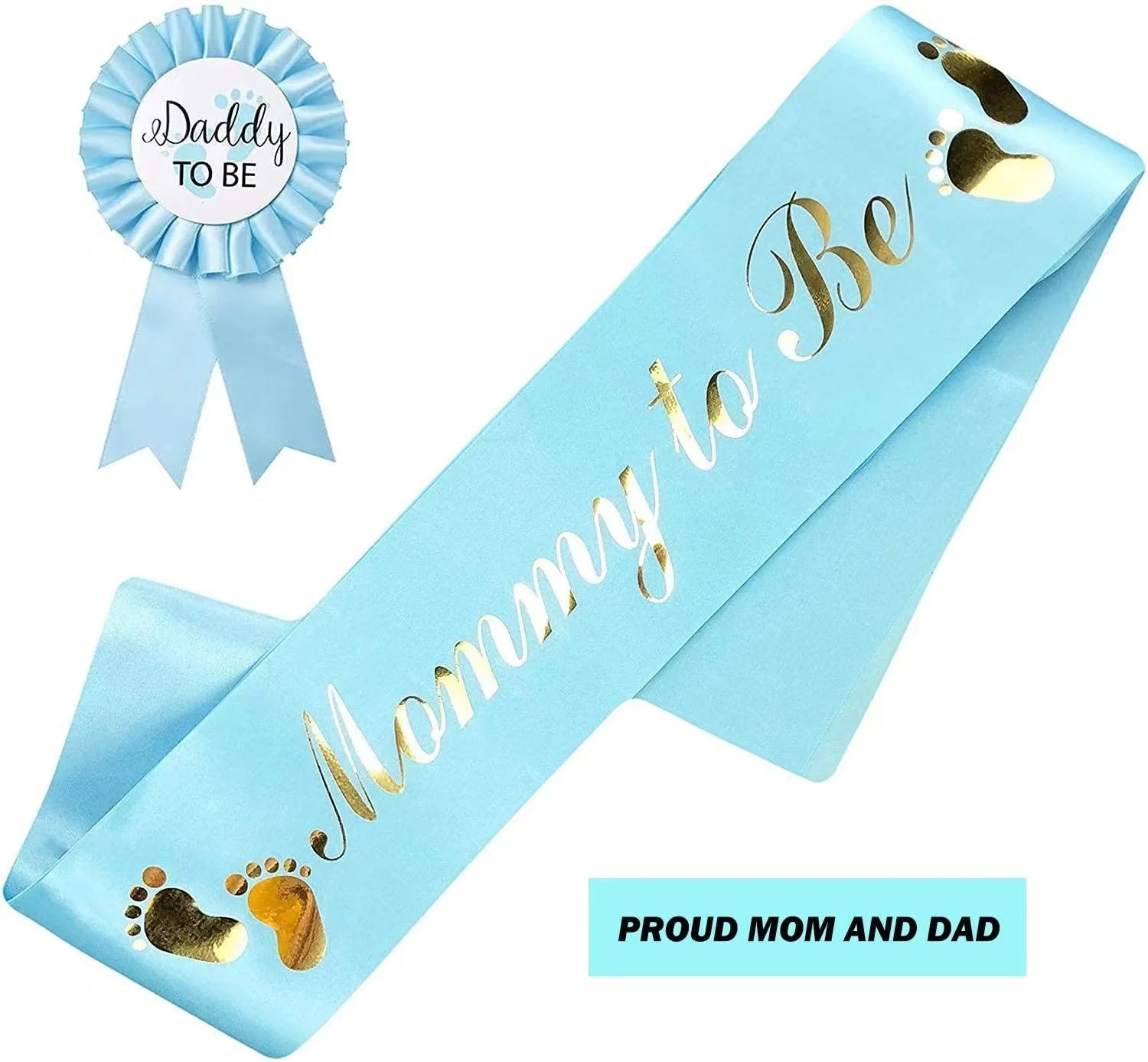 Baby Shower Mom-to-Be Sash & Tinplate Badge Combo Kit – Gender Reveal Party Set - Babytopia32
