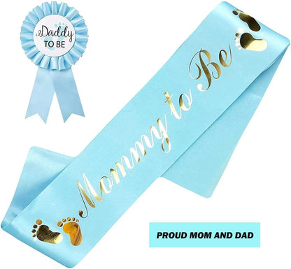 Baby Shower Mom-to-Be Sash & Tinplate Badge Combo Kit – Gender Reveal Party Set - Babytopia32