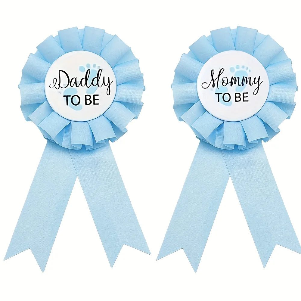 Baby Shower Mom-to-Be Sash & Tinplate Badge Combo Kit – Gender Reveal Party Set - Babytopia32