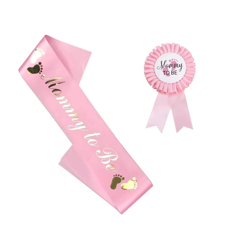 Baby Shower Mom-to-Be Sash & Tinplate Badge Combo Kit – Gender Reveal Party Set - Babytopia32