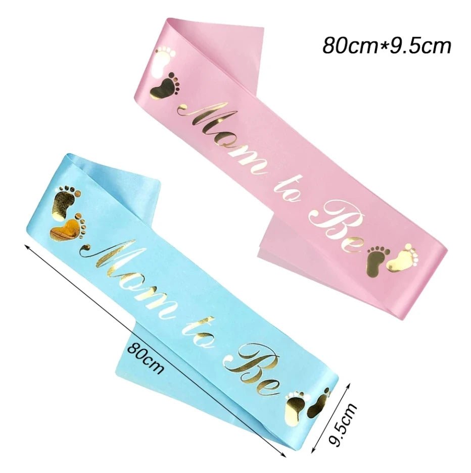Baby Shower Mom-to-Be Sash & Tinplate Badge Combo Kit – Gender Reveal Party Set - Babytopia32