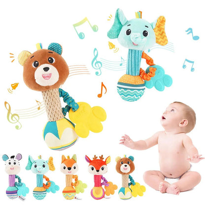 Baby Soft Stuffed Animal Rattle — Musical Crinkle Squeaky Sensory Toy | Hand Grip Shaker for Babies 0–24 Months - Babytopia32