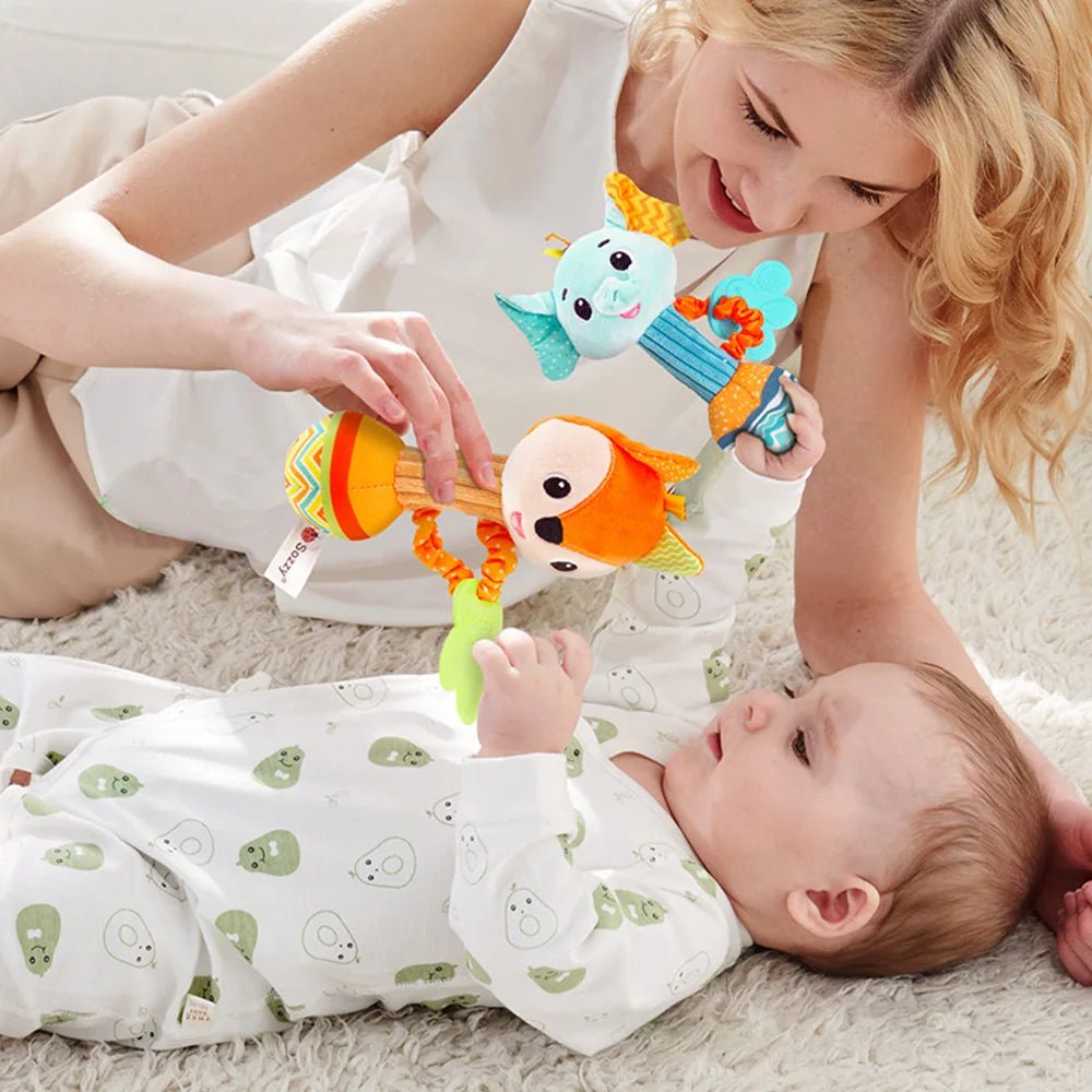 Baby Soft Stuffed Animal Rattle — Musical Crinkle Squeaky Sensory Toy | Hand Grip Shaker for Babies 0–24 Months - Babytopia32