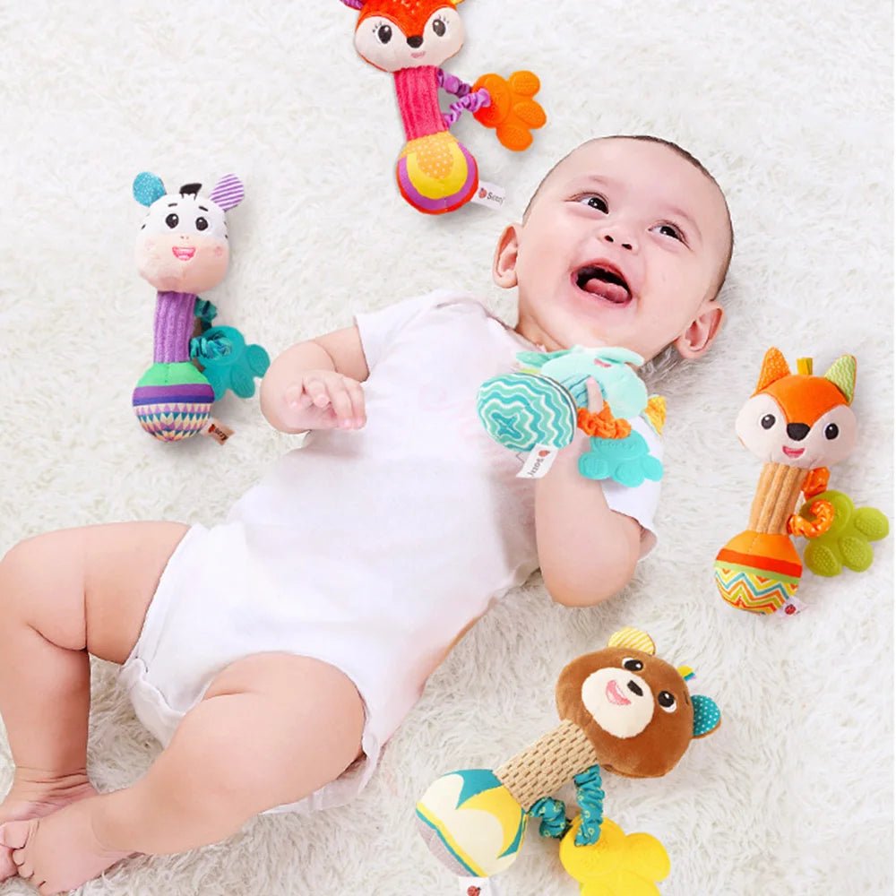 Baby Soft Stuffed Animal Rattle — Musical Crinkle Squeaky Sensory Toy | Hand Grip Shaker for Babies 0–24 Months - Babytopia32