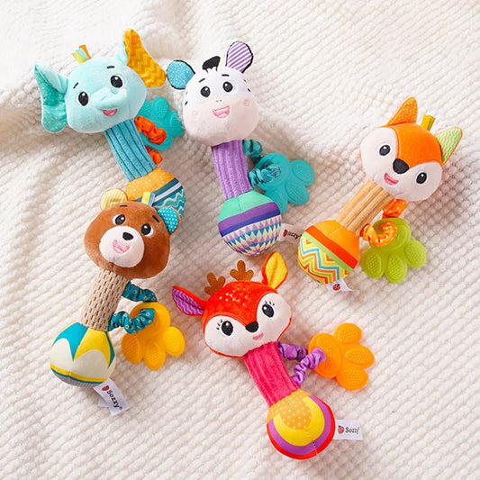 Baby Soft Stuffed Animal Rattle — Musical Crinkle Squeaky Sensory Toy | Hand Grip Shaker for Babies 0–24 Months - Babytopia32
