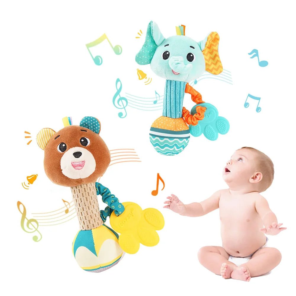 Baby Soft Stuffed Animal Rattle — Musical Crinkle Squeaky Sensory Toy | Hand Grip Shaker for Babies 0–24 Months - Babytopia32