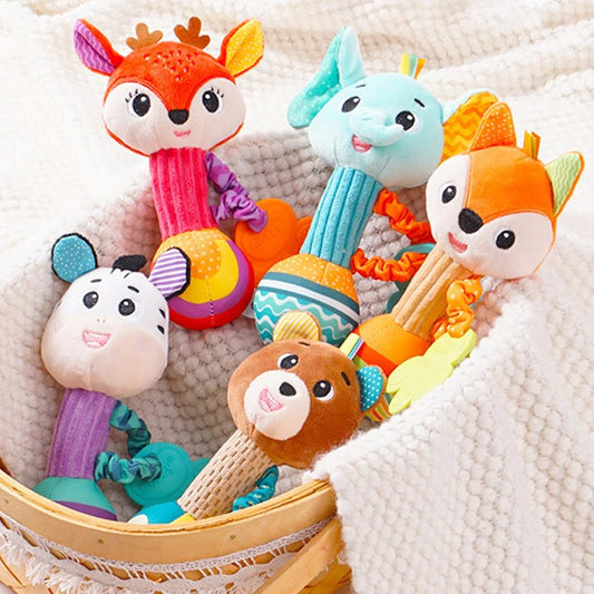 Baby Soft Stuffed Animal Rattle — Musical Crinkle Squeaky Sensory Toy | Hand Grip Shaker for Babies 0–24 Months - Babytopia32