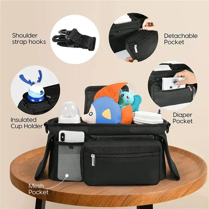 Baby Stroller Hanging Storage Bag — Large Capacity Diaper & Mummy Bag with Phone & Bottle Holder | Pram Organizer - Babytopia32