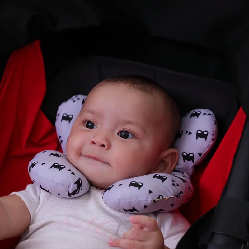 Baby Travel Pillow — Soft Cotton Head & Neck Support Pillow for Stroller, Car Seat & Travel | 10 Fun Patterns - Babytopia32