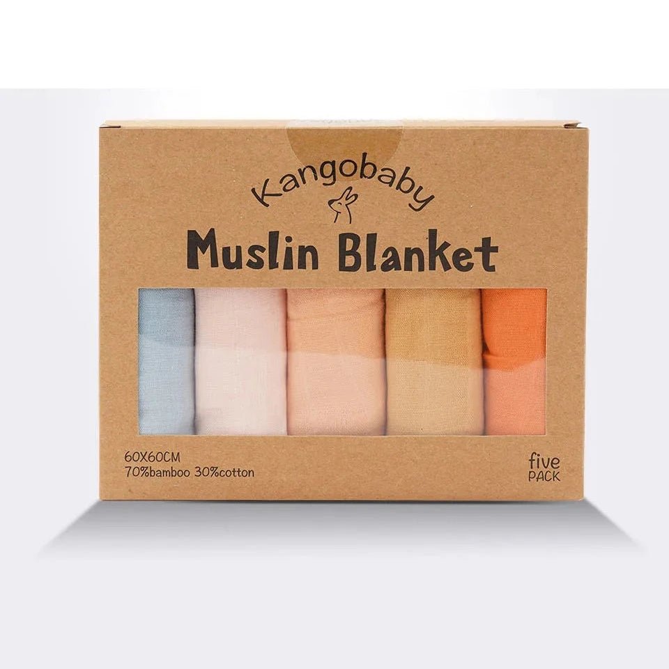 Kangobaby Soft Life 5-Piece Bamboo Cotton Muslin Blanket & Baby Burp Cloth Set - Babytopia32