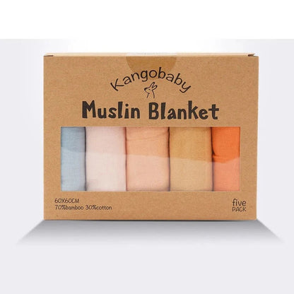 Kangobaby Soft Life 5-Piece Bamboo Cotton Muslin Blanket & Baby Burp Cloth Set - Babytopia32