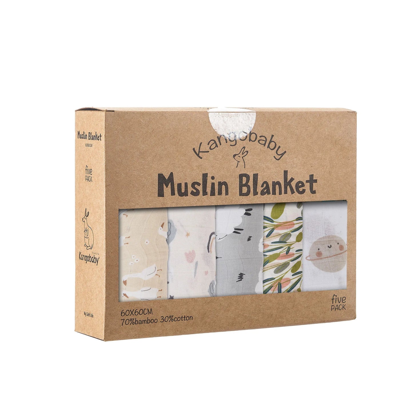 Kangobaby Soft Life 5-Piece Bamboo Cotton Muslin Blanket & Baby Burp Cloth Set - Babytopia32