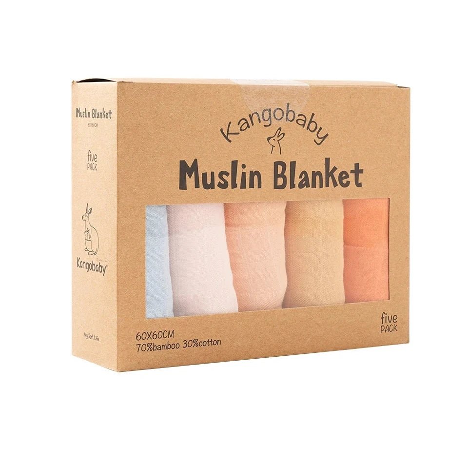 Kangobaby Soft Life 5-Piece Bamboo Cotton Muslin Blanket & Baby Burp Cloth Set - Babytopia32