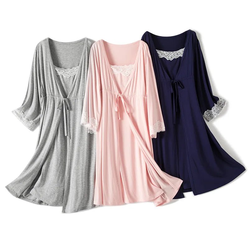 Maternity Labor Dress & Robe 2-Piece Set | Nursing Nightgown Sleepwear for Pregnant Women - Babytopia32