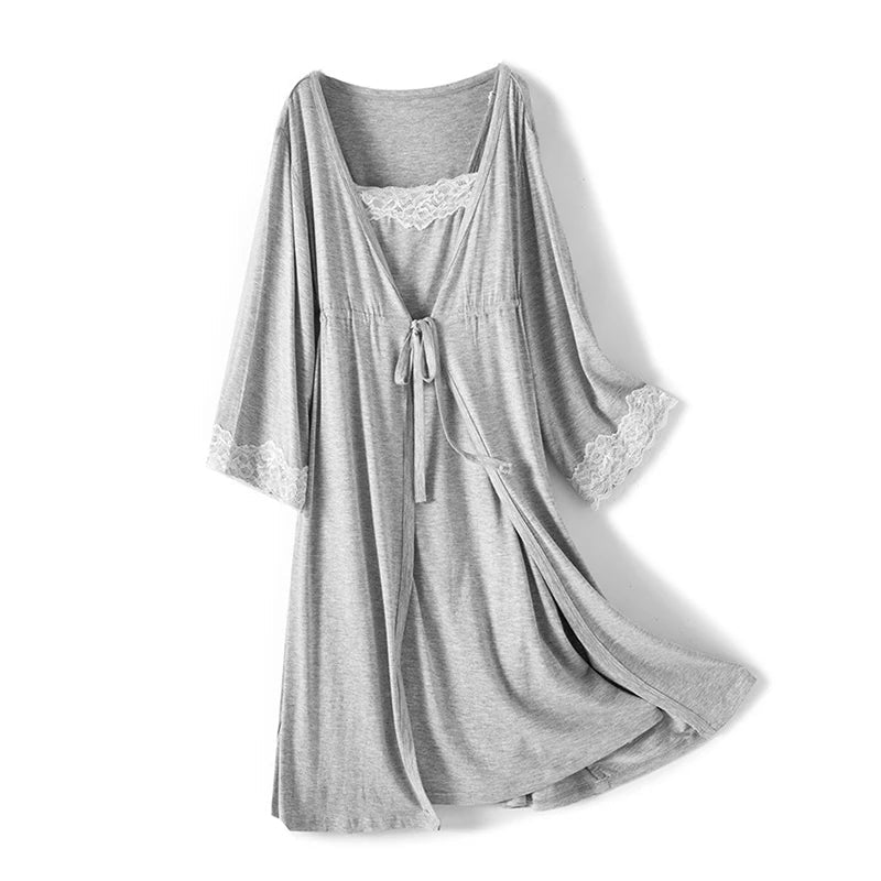 Maternity Labor Dress & Robe 2-Piece Set | Nursing Nightgown Sleepwear for Pregnant Women - Babytopia32