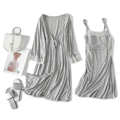 Maternity Labor Dress & Robe 2-Piece Set | Nursing Nightgown Sleepwear for Pregnant Women - Babytopia32