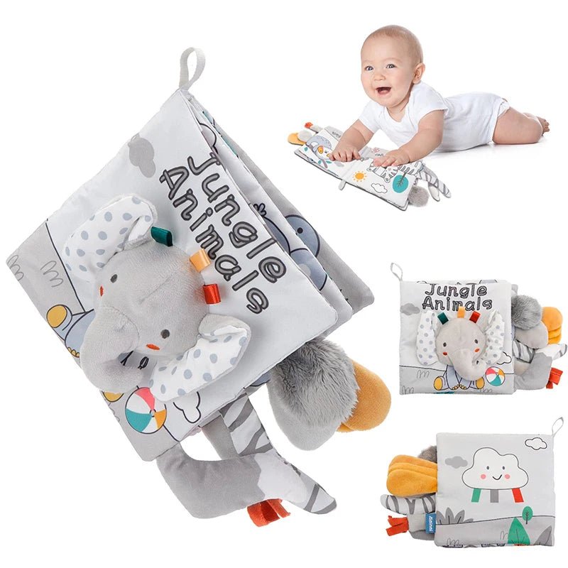 Soft Plush Baby Sensory Cloth Book — 3D Touch & Feel Musical Stroller Toy for Infants 0–12 Months - Babytopia32