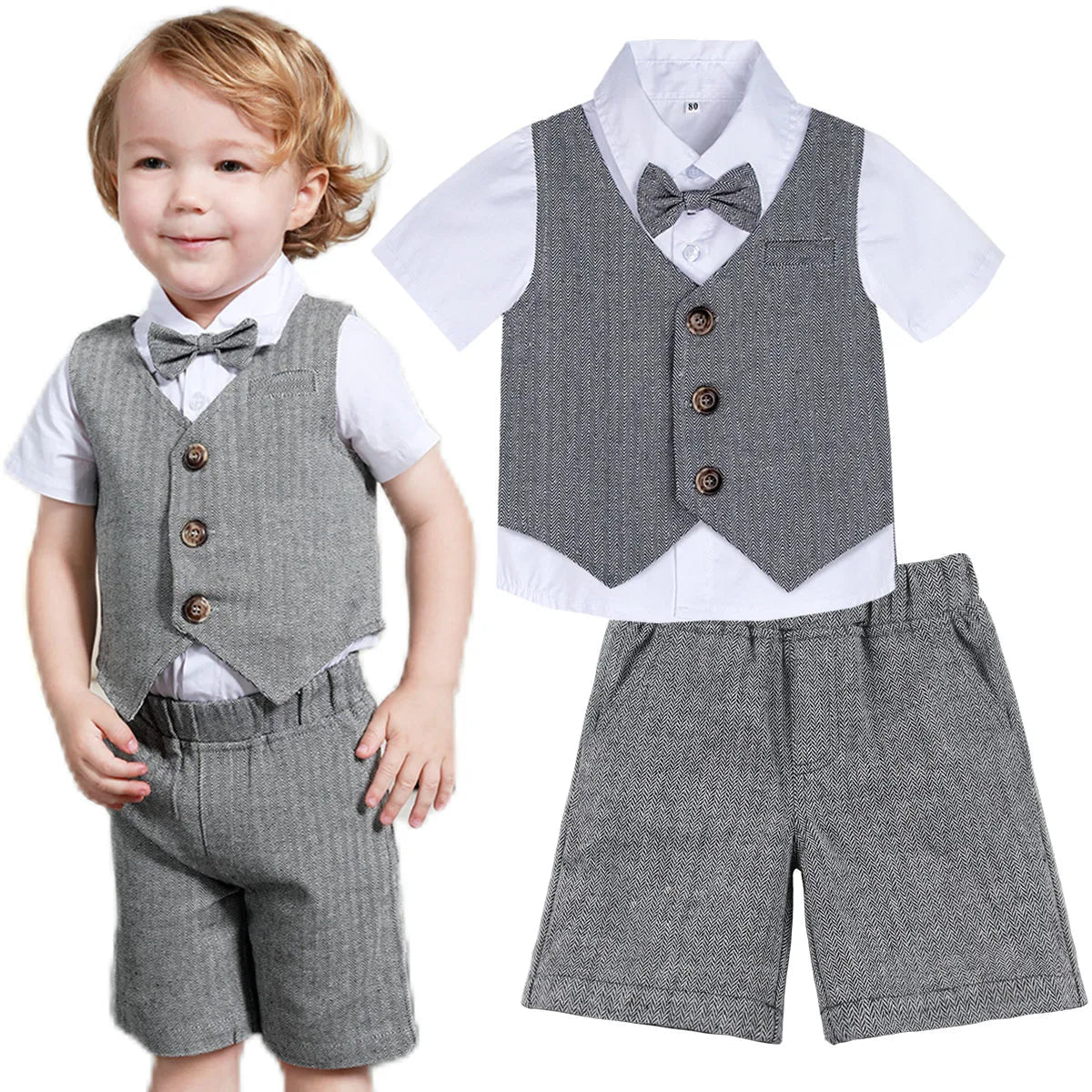 Toddler Boy 3-Piece Formal Suit Set – Wedding, Birthday & Party Outfit (12M–6Y) - Babytopia32