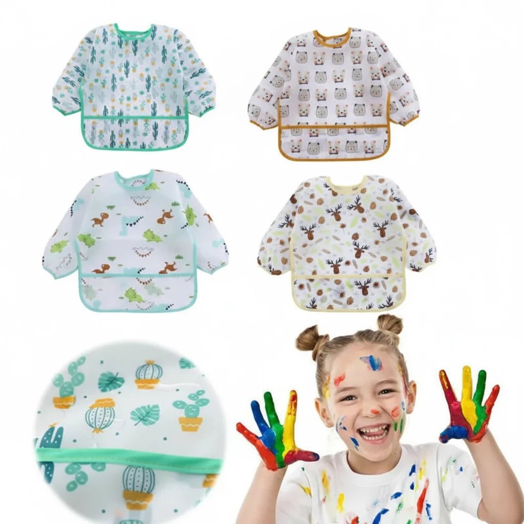 Waterproof Long Sleeve Baby Art Smock & Feeding Bib Apron — Cute Toddler Bib for Eating & Painting | Ages 0–6 - Babytopia32