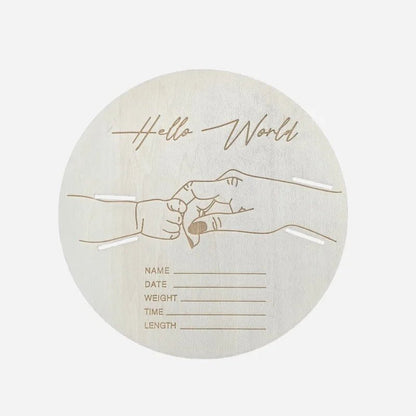 Wooden Newborn Birth Keepsake Plaque – Hello World Sign & Hospital Bracelet Holder for Baby Photos - Babytopia32