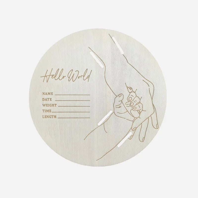 Wooden Newborn Birth Keepsake Plaque – Hello World Sign & Hospital Bracelet Holder for Baby Photos - Babytopia32